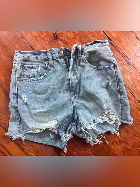 pistola Pants - Pistola Women's Distressed High-Waist Denim Shorts - Light Blue
